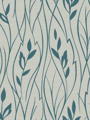 Leaf Silhouette Wallpaper In Grey And Metallic Aqua By York Wallcoverings