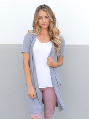 Short Sleeve Pocket Cardigan - Gray