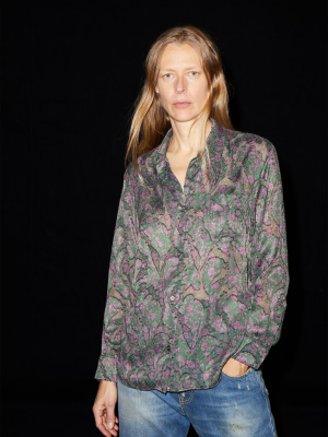 Sheer Floral Paisley Shirt In Green