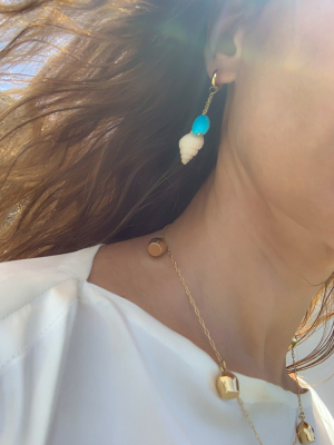 Single Charm Turquoise & Shell Earring