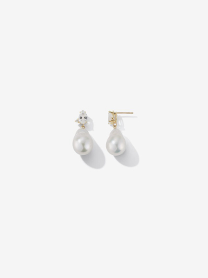 White Topaz With Diamond And Pearl Earings Sbe294