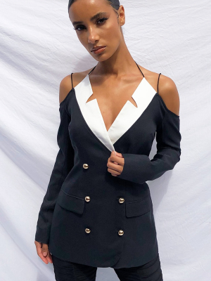 Black Miltary Cut Out Contrast Blazer