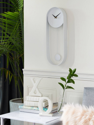 20" X 7.5" Oval Metal Pendulum Wall Clock White - Olivia & May