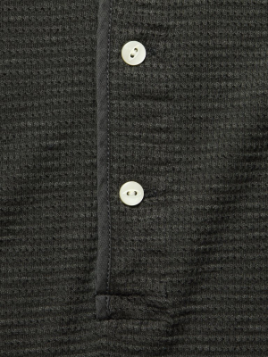 Waffle-knit Henley - Faded Black
