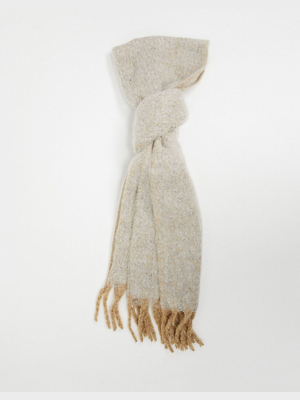 Asos Design Fluffy Tassel Scarf In Camel Marl