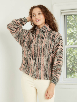 Women's Striped Cowl Neck Textured Pullover Sweater - Knox Rose™