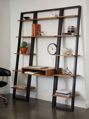 Ladder Shelf Desk & Narrow Bookshelf Set