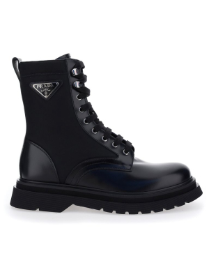 Prada Logo Plaque Lace-up Boots