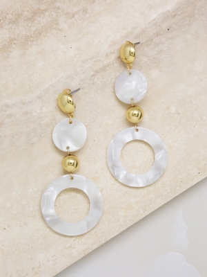 Soft Focus Resin Circle Drop 18k Gold Plated Earrings