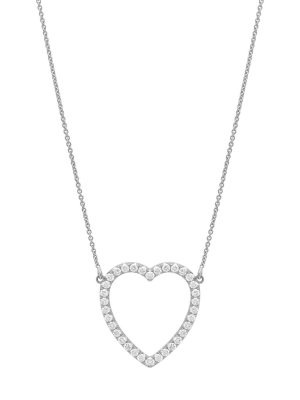 Open Heart Necklace - White Diamond & White Gold