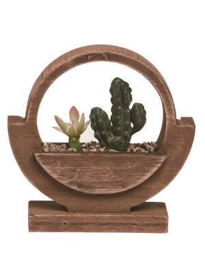 Transpac Wood 6 In. Brown Spring Worldly Faux Succluent Display