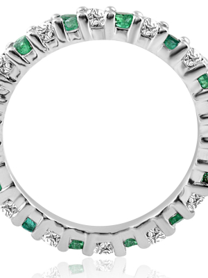 Pompeii3 1 1/2ct Emerald Diamond Eternity Ring 14k White Gold