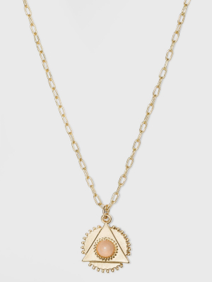 Triangle And Pink Stone Necklace - Pink