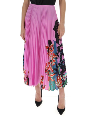 Valentino Floral Printed Pleated Midi Skirt