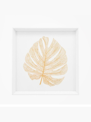 Gold Monstera Leaf Framed Canvas Print