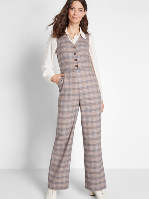 Plaid Appeal Vest Jumpsuit