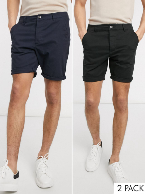 Asos Design 2 Pack Skinny Chino Shorts In Black & Navy Save