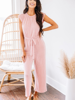 Feeling Confident Blush Pink Ribbed Jumpsuit