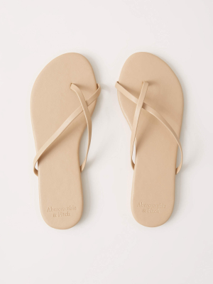 Strappy Faux Leather Flip Flops