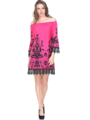 Uniss 3/4 Bell Sleeve Lace Hemline Dress