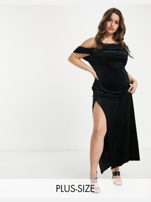 Jaded Rose Plus Exclusive Asymmetric Sleeve Maxi Dress In Black