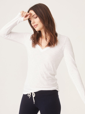 Textured Tri-blend Fitted Long Sleeve V Neck Tee