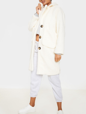 Cream Borg Longline Coat