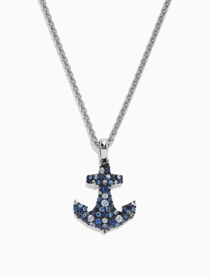 Effy 925 Sterling Silver Blue Sapphire Splash Anchor Pendant, 1.40 Tcw