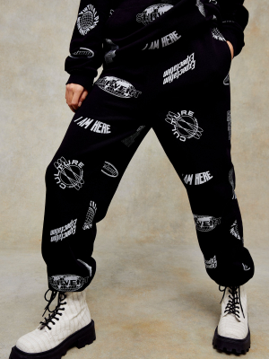 Virtual Reality Print Oversized Sweatpants In Black