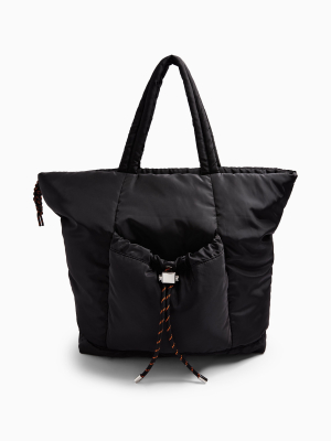 Dark Green Toggle Ruched Nylon Tote Bag