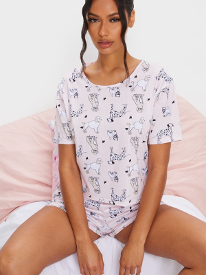 Cream Dog Printed Shorts Pj Set