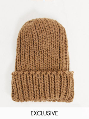 My Accessories London Exclusive Ribbed Beanie In Taupe