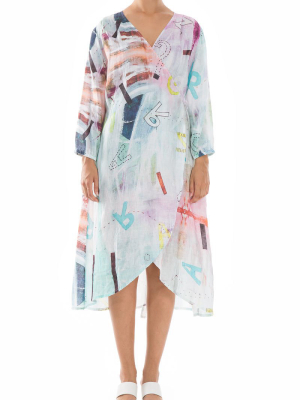 Midi Wrap Graffiti Linen Dress