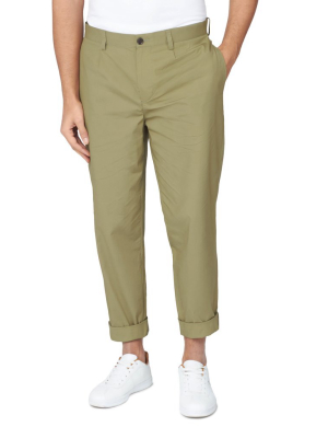 Poplin Relaxed-taper Pleated Trouser - Olive