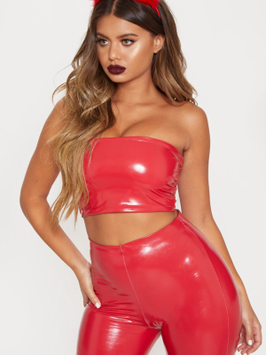 Red Vinyl Bandeau Crop Top