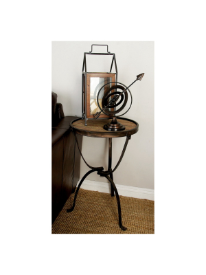 Rustic Iron And Natural Wood Frame Round Side Table Brown - Olivia & May