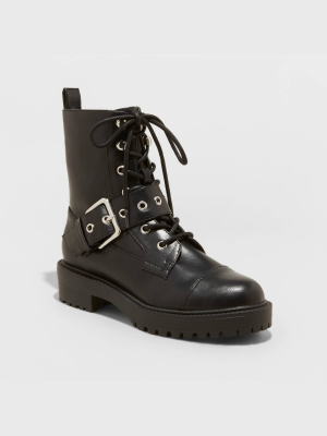 Women's Braelyn Buckle Combat Boots - A New Day™ Black