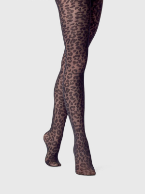 Women's Leopard Sheer Tights - A New Day™ Black
