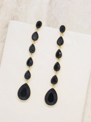 Black Crystallized Drop 18k Gold Plated Earrings