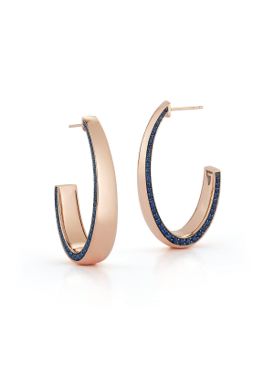 Lytton 18k Rose Gold Long Hoop With Sapphire Edge Half Back Earring