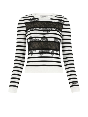 Valentino	lace Detailed Stripped Knit Jumper