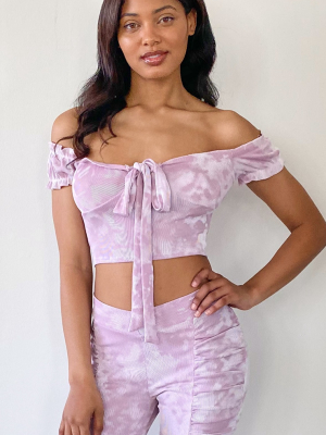 Tall Mauve Tie Dye Bardot Crop Top