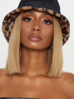 Leopard Faux Fur Reversible Bucket Hat