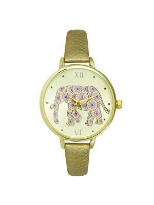 Olivia Pratt Gold Elephant Face Strap Fashion Watch - Gold