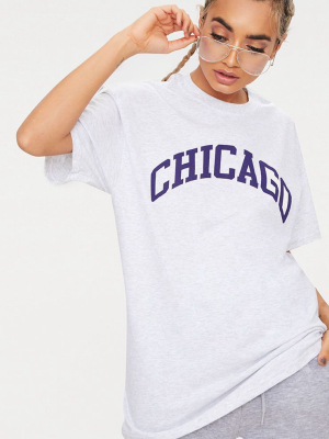 Ash Grey Chicago Slogan Oversized T Shirt