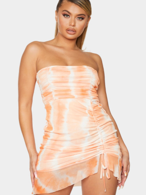 Orange Tie Dye Mesh Ruched Frill Edge Bandeau...