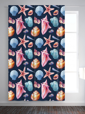 Americanflat Seashells Pattern Colorful Dark By Sam Nagel Blackout Rod Pocket Single Curtain Panel 50x84