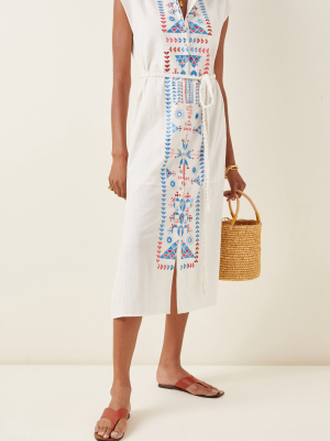 Kari Embroidered Cotton Midi Dress