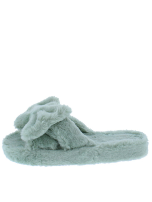 Trendsetter2 Mint Bow Faux Fur Flat Slide Sandal