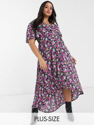 Missguided Plus Wrap Dress In Floral Print